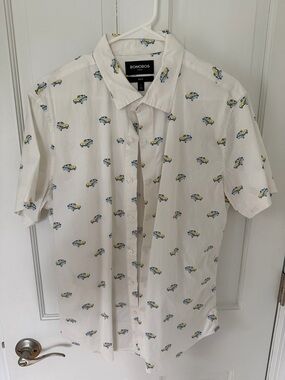 Bonobos Men’s White Car Print Short Sleeve Button Down - Slim Fit